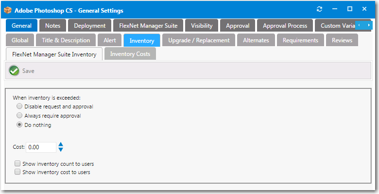 Catalog Item Properties Dialog Box / General > Inventory > FlexNet Manager Suite Inventory