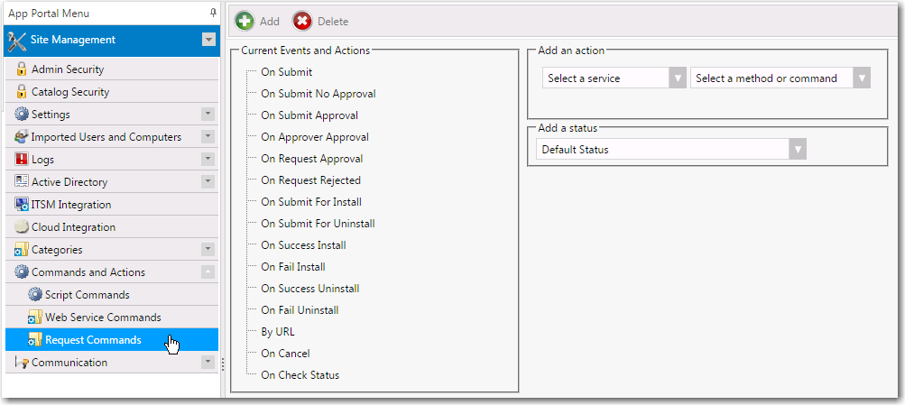 Site Management &gt; Commands and Actions &gt; Request Commands View